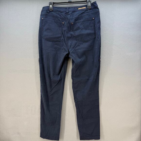 Soft Surroundings Cargo Pants Women's 12 Navy Blue Zipper Pockets Tapered Preppy - Picture 2 of 16